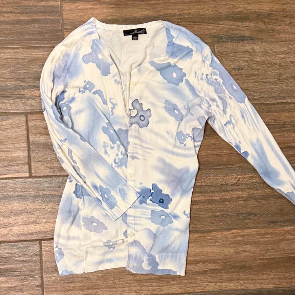Willi Smith Blue and White Floral Cardigan